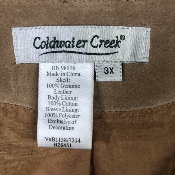 Coldwater Creek Jacket Womens 3X Tan Suede Leather Open Front Lace Trim Boho - Picture 5 of 15